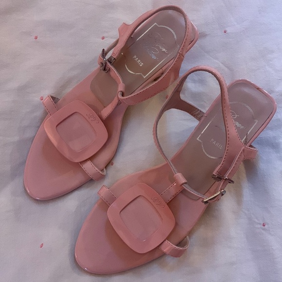 Roger Vivier Paris pink buckle kitten heel sandals, size 35 - Picture 1 of 12